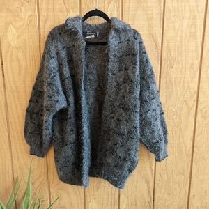 Vintage Burberry Mohair Wool Silk Bow Ballon Sleeve Mother Pearl Button Cardigan